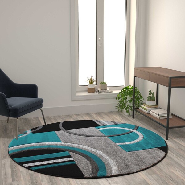 Flash Furniture Turquoise 5' x 5' Geometric Abstract Area Rug KP-RG953-55-TQ-GG - main